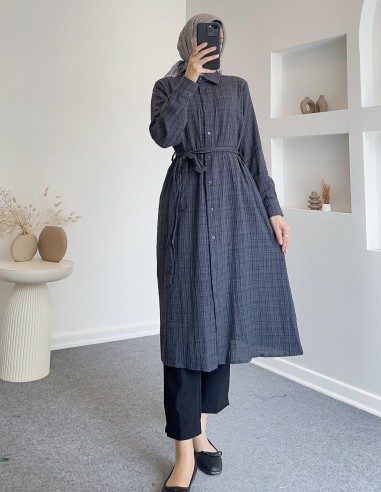 71255 müslin desenli afra tunik -Gri