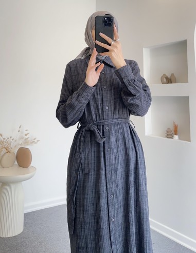 71255 müslin desenli afra tunik -Gri