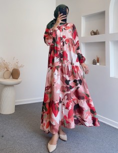 71277 viskon elbise - vişne