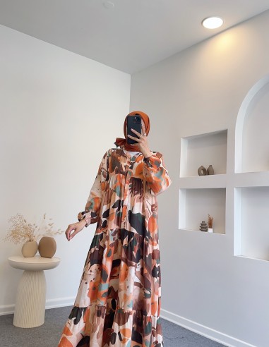 71277 viskon elbise - turuncu