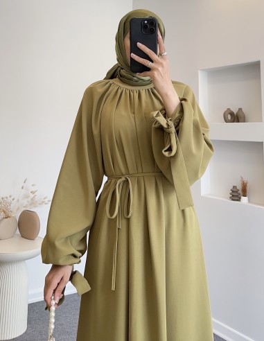 9150 afra elbise - yağ yeşili