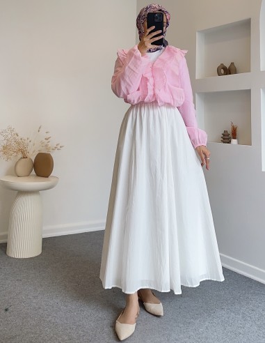 D29165 fırfır detay gömlek - pembe