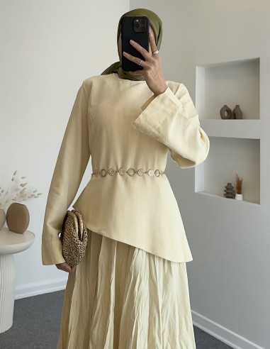 6029 leur asimetrik etek takım- sarı