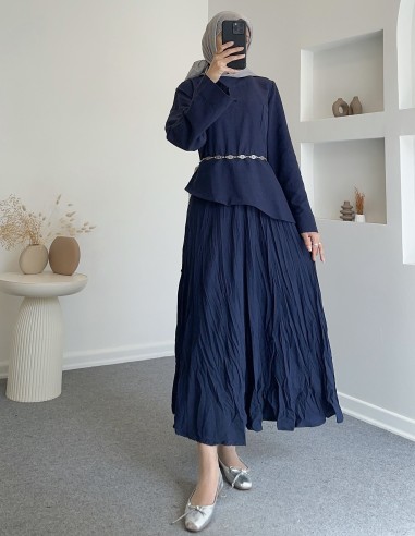 6029 leur asimetrik etek takım-lacivert