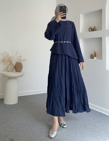 6029 leur asimetrik etek takım-lacivert