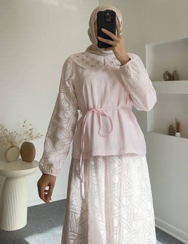 7246 yaka detay etekli takım -pembe