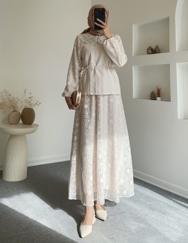 7246 yaka detay etekli takım -Taş