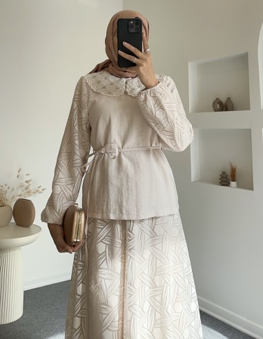 7246 yaka detay etekli takım -Taş