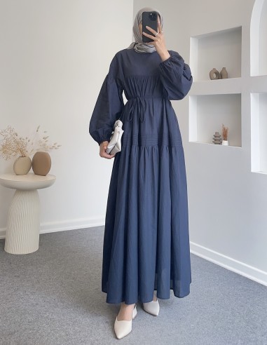 71289 Pamuk vual elbise - lacivert