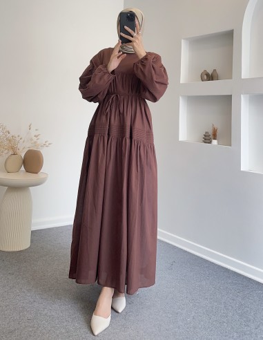 71289 Pamuk vual elbise -kahverengi