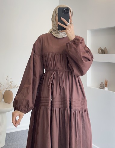 71289 Pamuk vual elbise -kahverengi