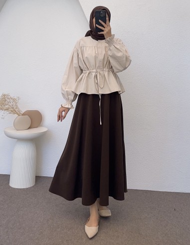 71273 Bel Tünelli Büzgülü Kısa Gömlek...