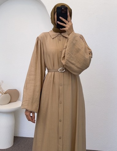 6913 liza ferace elbise - Bej