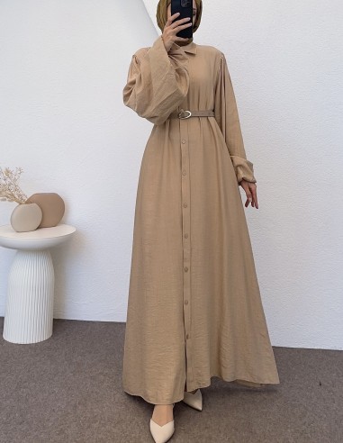 6913 liza ferace elbise - Bej