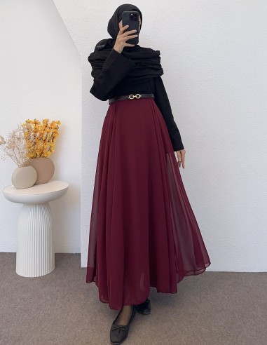 600 şifon etek Bordo