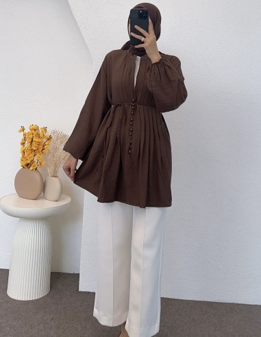 51414 nervürlü gömlek - Kahverengi