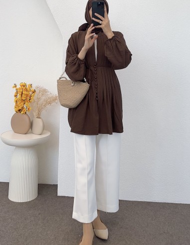 51414 nervürlü gömlek - Kahverengi