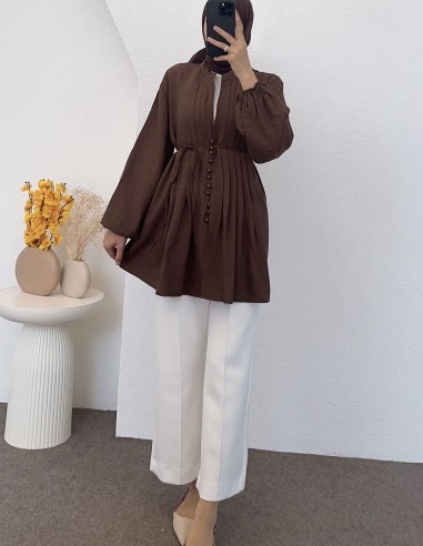 51414 nervürlü gömlek - Kahverengi