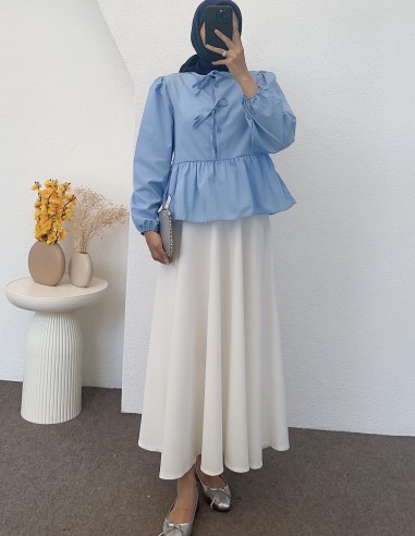 746 fiyonk bağlamalı gömlek - mavi