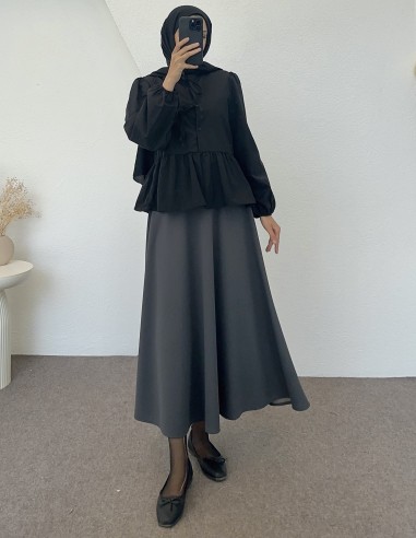 746 fiyonk bağlamalı gömlek -Siyah