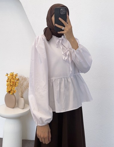 746 fiyonk bağlamalı gömlek -Beyaz