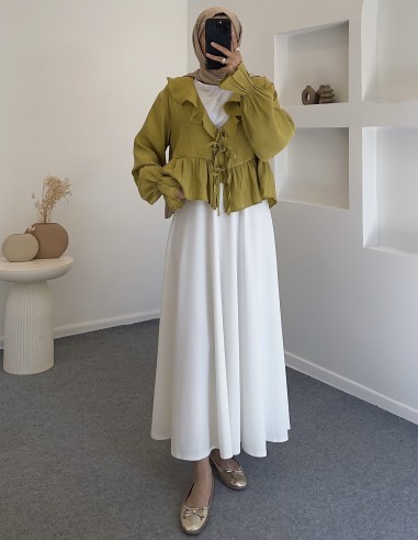 D29255 fırfır bluz - yağ yeşili