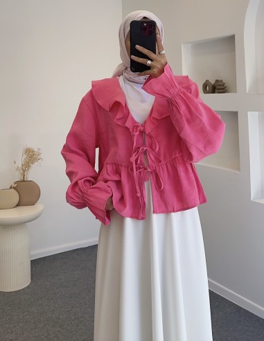 D29255 fırfır bluz - pembe