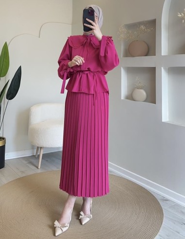 2095 bebe yaka etek takım- pembe