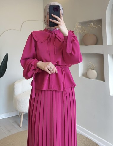 2095 bebe yaka etek takım- pembe