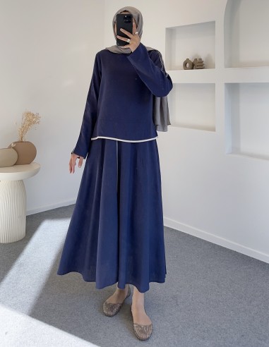 2687 çizgi detay etek takım- lacivert