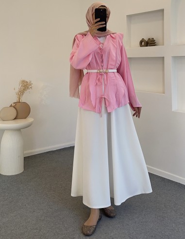 8029 Elfida fırfır gömlek -Pembe