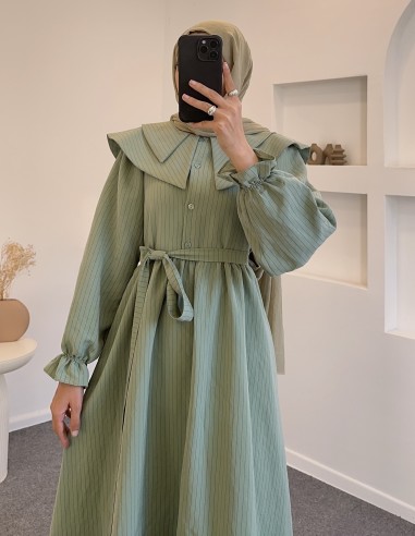 7350 çizgi detay elbise - yeşil