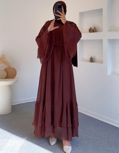 25197 şifon elbise - bordo