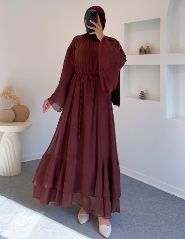 25197 şifon elbise - bordo