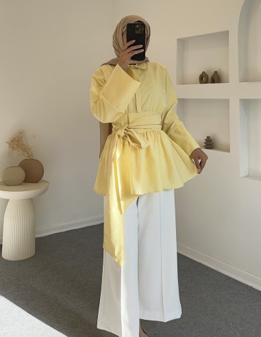 0744 belden bağlamalı gömlek  - sarı