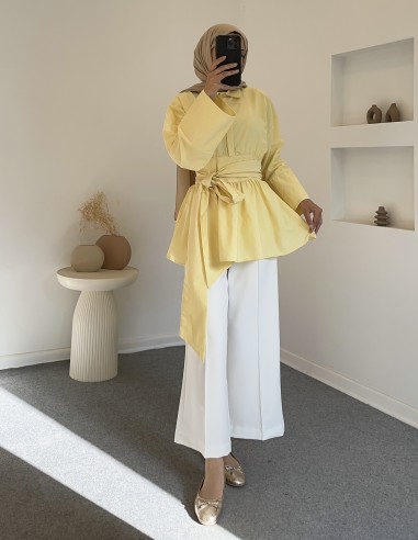 0744 belden bağlamalı gömlek  - sarı