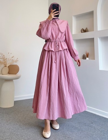 1382 yaka detay etekli takım - Pembe