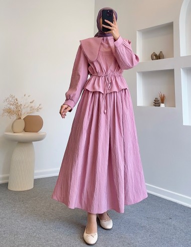 1382 yaka detay etekli takım - Pembe