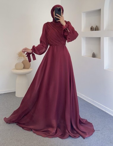 3023 rüya drapeli elbise -Bordo