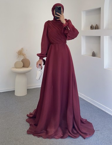 3023 rüya drapeli elbise -Bordo