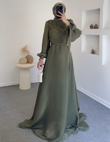 3023 rüya drapeli elbise -Yeşil