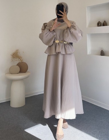 7326 Mellina kemerli takım - vizon