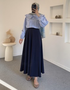 2975 nervür detay gömlek -Mavi