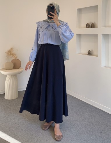 2975 nervür detay gömlek -Mavi