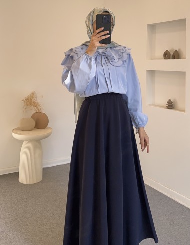 2975 nervür detay gömlek -Mavi