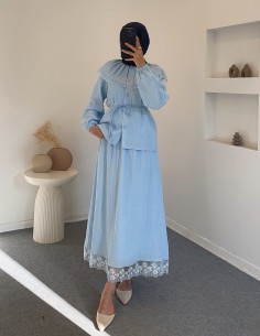 2723 güpür detay takım -Mavi