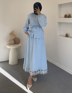 2723 güpür detay takım -Mavi 2