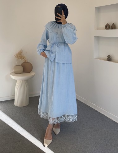 2723 güpür detay takım -Mavi