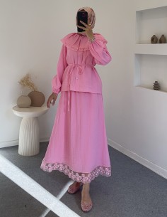 2723 güpür detay takım -Pembe 2