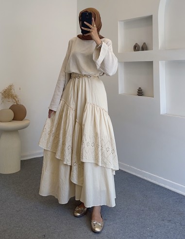 1001 nakışlı etek -Bej